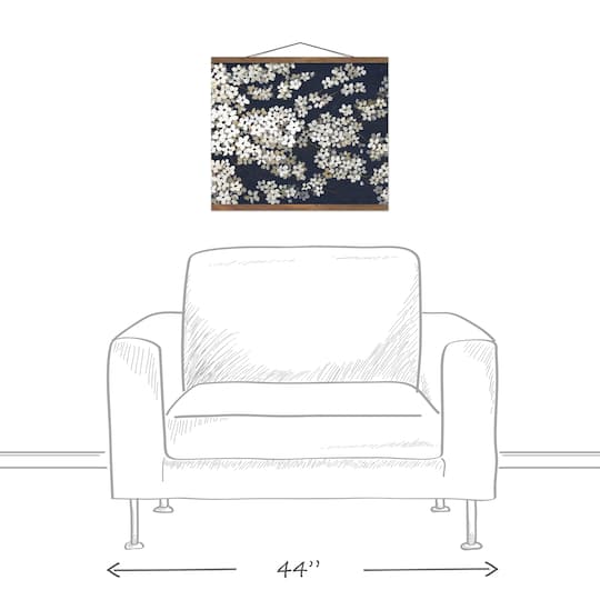 White Blossoms on Navy Teak Hanging Canvas